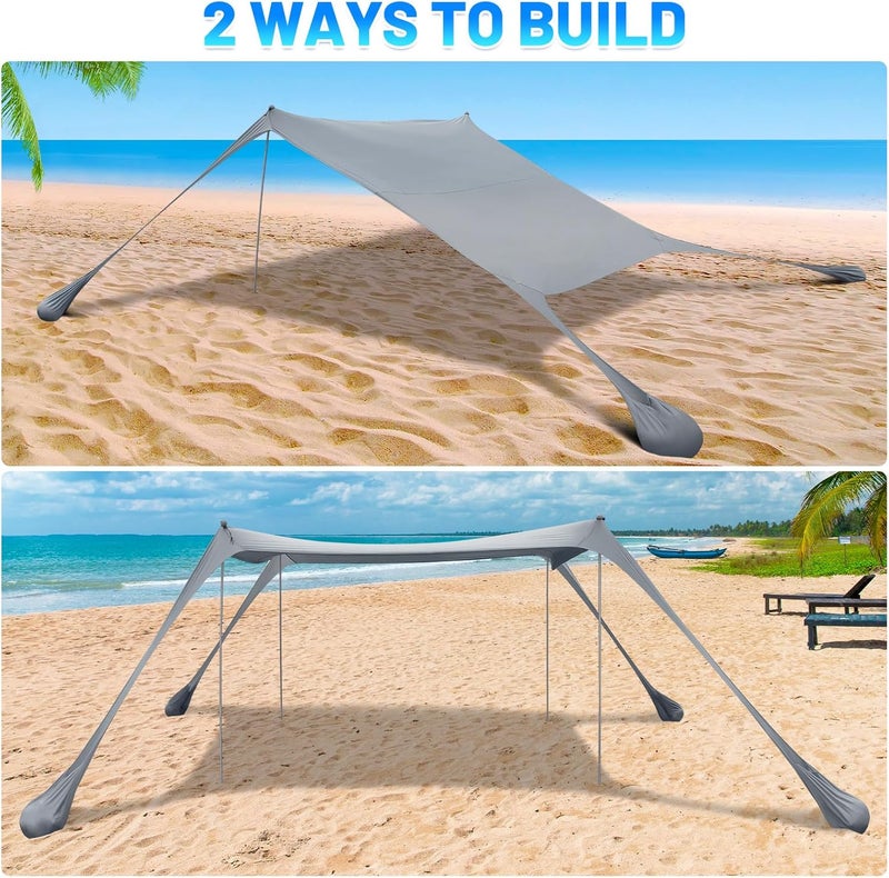 BOTINDO Family Beach Tent Canopy Sun Shade, Pop Up Grande Beach Tent Sun Shelter Stability 4 Poles with Portable Carry Bag Outdoor Shade for Fishing Backyard Camping - Image 5